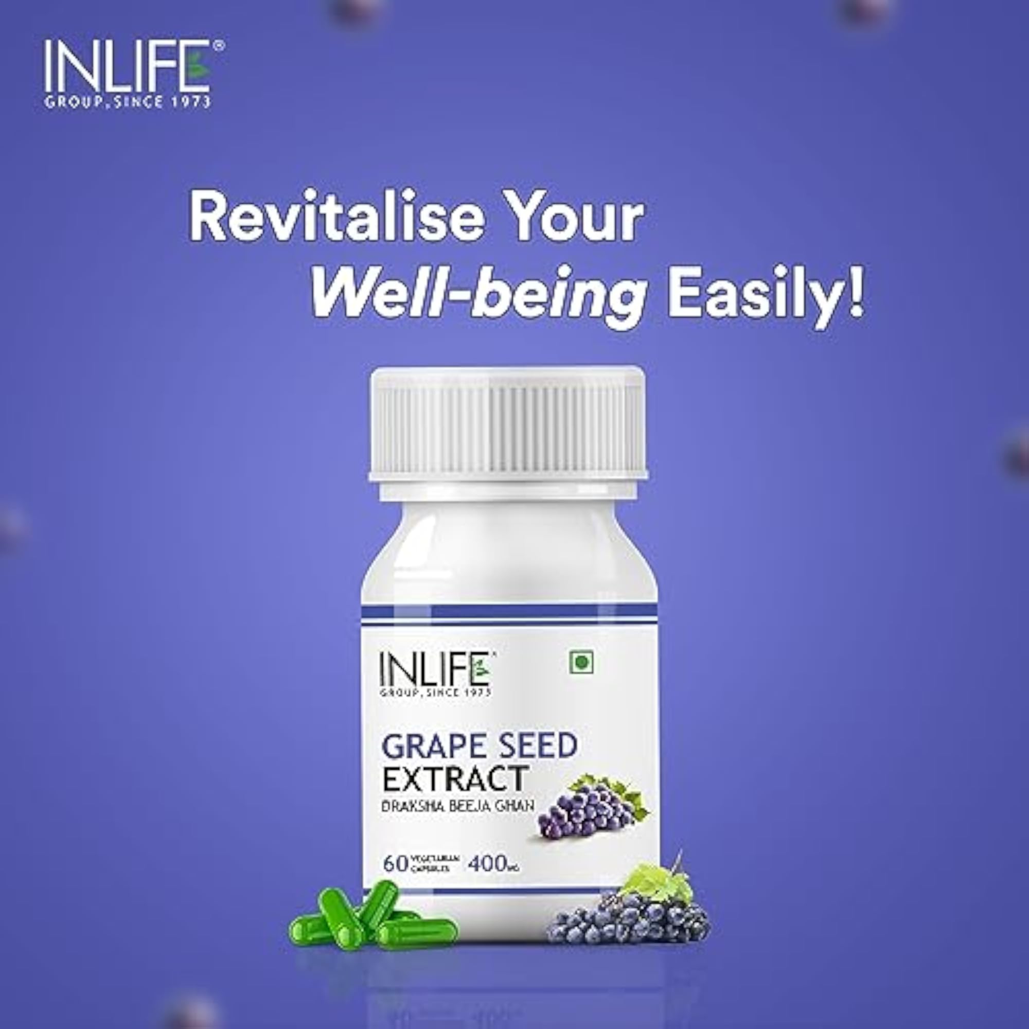 INLIFE Grape Seed Extract Antioxidant, 400 mg - 60 Vegetarian Capsules