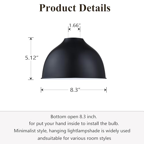 Image of Industrial 8.3 inch Metal Drum Replacement Shades,1.6 inch Fitter Opening for Threaded Medium Base Socket,H5.1*D8.3 Black Finish 2 Pack