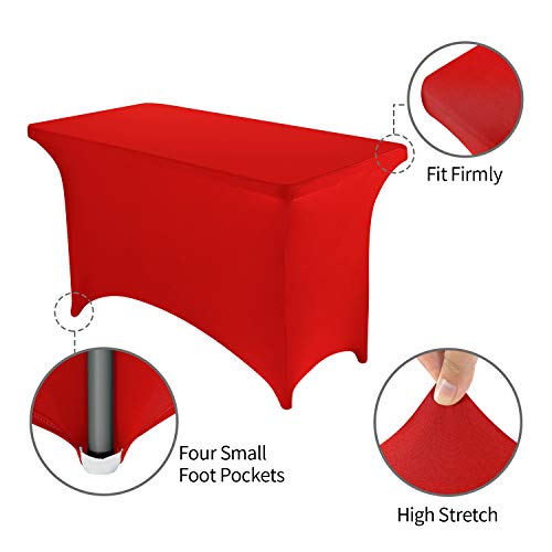 Image of Peomeise 4FT Spandex Table Cover Rectangular Stretch Spandex Tablecloth (Red,4FT)
