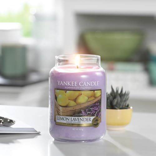 Yankee Candle Lemon Lavender Scented Classic 22oz Large Jar Single Wick Candle Over 110 Hours of Burn Time Ideal for Gifting Events and Home Fragrance