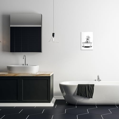 Image of Elephant in Tub Funny Bathroom, 10 x 15 Inch Mounted Print on Wall Plaque