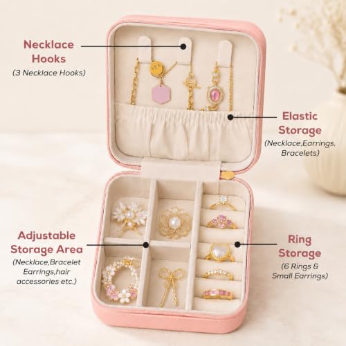 Image of PRIMIT Personalized Jewelry Box with Name & Birth Flower - Custom Travel Jewelry Organizer Case - Bridesmaid, Birthday, Christmas Gift for Women & Girls (Glam Muse)