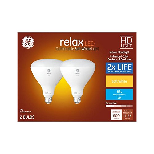 Ge Relax 2-Pack 65 W Equivalent Dimmable Warm White Br40 Led Light Fixture Light Bulb #TOP1