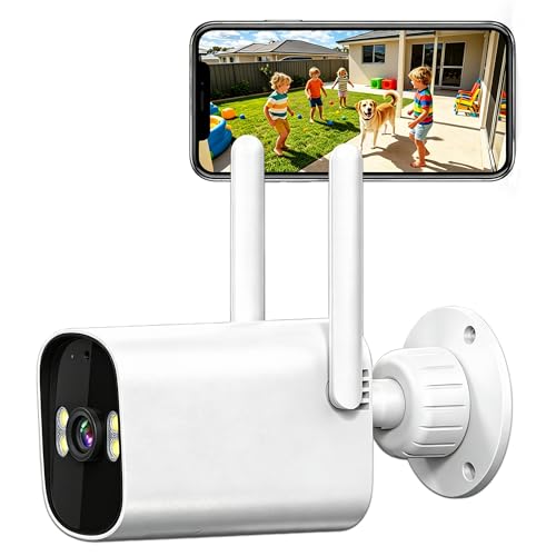 ANTELA 2K 3MP - Cámara de vigilancia WiFi exterior, 2,4 GHz, visión nocturna IR 30 m, audio bidireccional