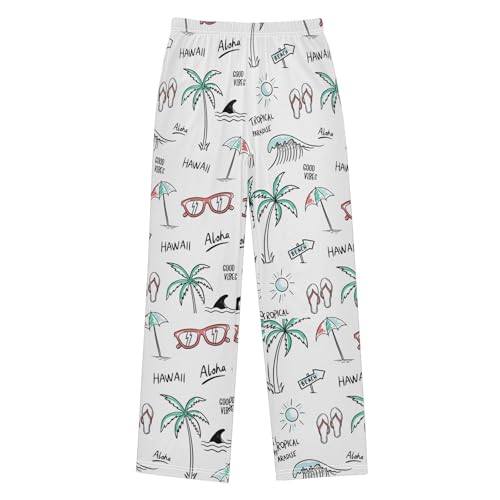 ZZXXB Hawaii Palm Tree Boys Long Pants Soft Trousers Elastic Waist Kids Lounge Bottoms with Pockets S-XL