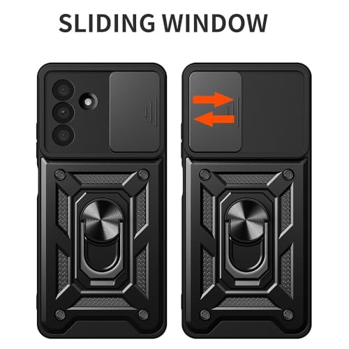 Image of Heavy Duty Back Case Cover for Samsung Galaxy M36 /F36 5G, Shockproof Samsung Galaxy M36 /F36 Back Cover, Ring Case with Kickstand and Camera Protection Shutter - Black
