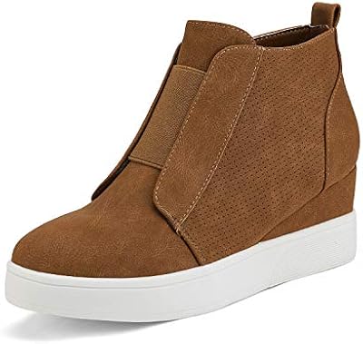 DREAM PAIRS Women's Tan Platform Wedge Sneakers Ankle Booties - Size 8.5
