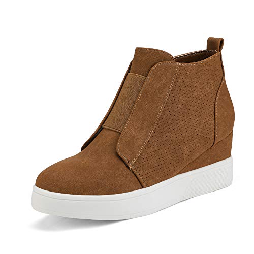 DREAM PAIRS Women’s Platform Wedge Sneakers Ankle Booties 7.5 Tan