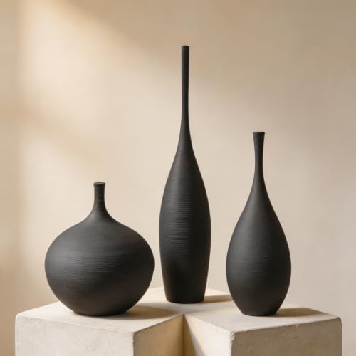 DecoVlog Black Ceramic Vase Set