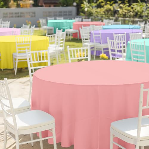 Yidako 24023 6Pcs Round Pastel Tablecloths, Rainbow Mix Color Plastic Tablecloth Disposable Round Table Covers thumb #4