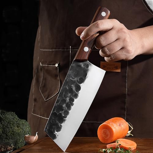 Japanese Chef's Knife 7 inch Handmade Forged Full Tang Kitchen Knife High Carbon Steel Cooking Knife with Wooden Handle for Home and Restaurant - Image 4