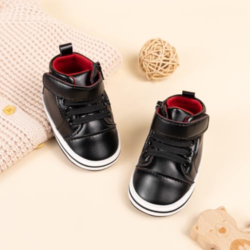 Meckior Toddler Baby Boys Girls High Tops Ankle Sneakers Soft Anti-Slip Sole PU Leather Moccasins Infant Newborn Prewalker First Walking Crib Shoes4