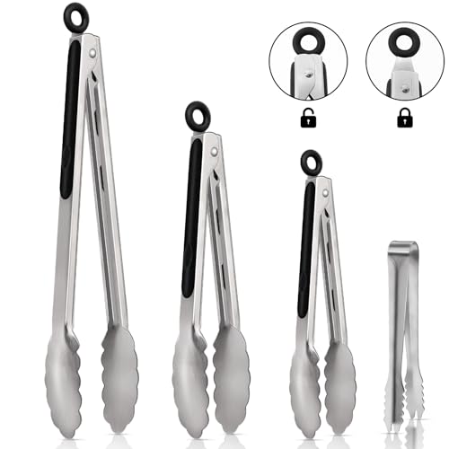 4 Pezzi Pinze da Cucina, Pinza Cucina, Pinza Barbecue da Cucina in Acciaio Inox per Barbecue, Pinze da Cucina, Adatto per Pasta, Carne alla Griglia, Bistecca, Insalata.