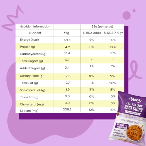 Image of Troovy Healthy Masala Ragi Chips | Tasty & High Protein Snacks | 30% Of Protein Needs | No Palm Oil, Cholesterol or Trans Fats | 70g (Pack of 3)