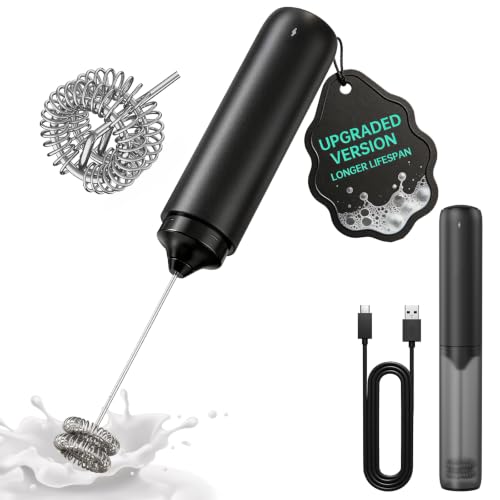 Image of CIRCLE JOY Upgraded Rechargeable Milk Frother Handheld, Electric Drink Mixer with Silicone Charging Port Cover and Longer Dual Coil Whisk Head, Dishwasher Safe, for Lattes & More