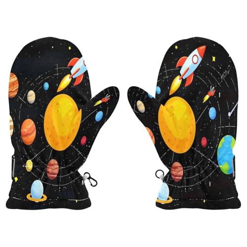 Caikeny Kids Snow Mittens Solar System Planets Toddler Warm Gloves Sun Science Winter Ski Mittens for Girls Boys Baby 2-4 Years S