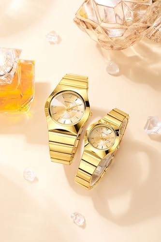 Image of Giordano Analog Pair Watch for Unisex with Round Dial, Crystal Indices, Date Display and Stainless Steel Strap