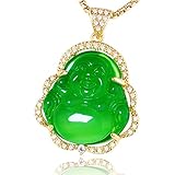 Lucky Buddha Necklace Green Jade Buddhist Gemstone Pendant with Gold Plated Chain Dainty Natural...
