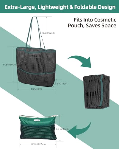 Image of Mesh Beach Tote Bag Packable,2026 New 2-in-1 Large Lightweight Foldable Beach Bags with Multiple Pockets for Women