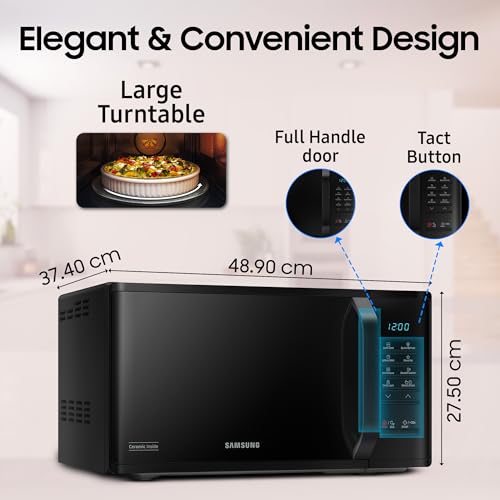 Samsung 23 L Solo Microwave Oven (MS23A3513AK/TL, Black, Auto Cook Programs, Child Safety Lock, Memory Feature, Deodorization, Ceramic Enamel Cavity with 10 year warranty)