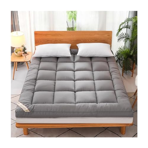 OBONG Sobrecolchon Topper Pluma Y Plumón Individual Doble Futón Colchón De Pluma Plegable Transpirable Suave Cubre Colchon con Gomas En Esquinas (Color : Gray, Size : Small Double-120 * 200cm)