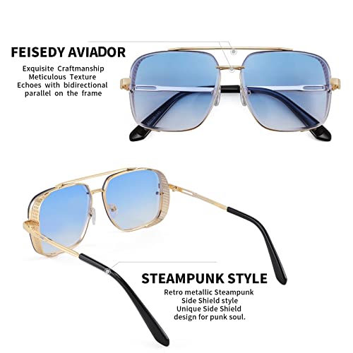 Image of FEISEDY Sunglasses Mens Women Vintage Pilot Square Trendy Metal Steampunk Fishing Driving Sun Glasses B2894