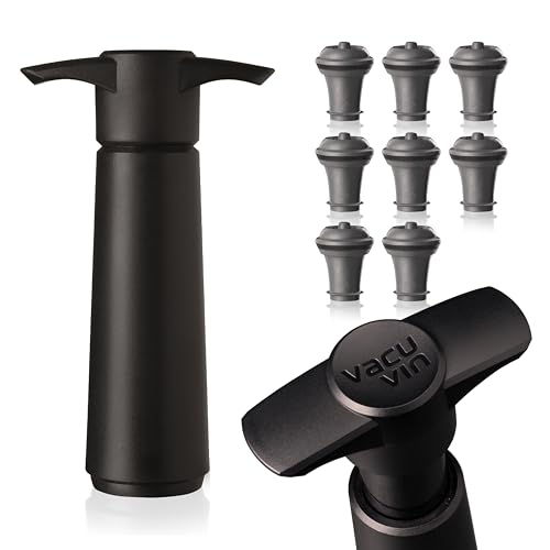 Vacu Vin Wine Saver Pump Black with 8 Vacuum Stopper Grey - Airtight Seal for Opened Bottles to Preserve the Freshness Up to 10 Days - Easy to Use Perfect for Every Occasion