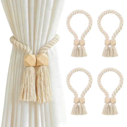 Xynovate 4 Paquets d'embrasses de Rideaux magnétiques, Embrasses de Rideaux en Corde de Coton, Accroche-Rideaux Style Bohème pour la Décoration Intérieure et Extérieure