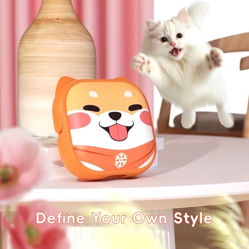 Image of for AirPods 4 Case with Cleaning Kit, Cute Cat Ear Print Design & Cute Buckle, Inverted Phone Holder Design, Top Safe Lock Buckle Design, for Girls AirPods 4 case 2024, Orange Dog