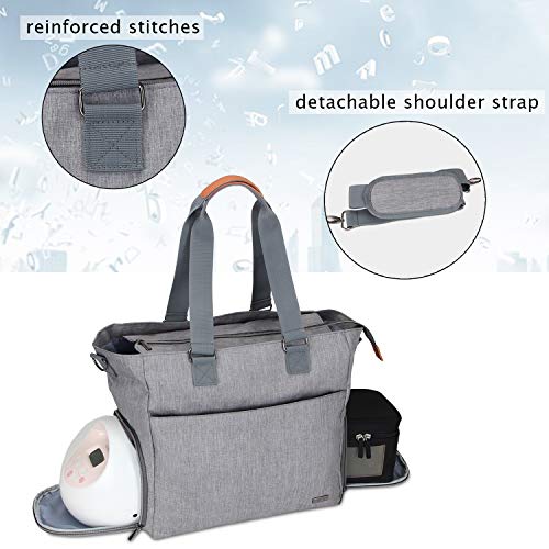 Luxja Breast Pump Tote with Pockets for Laptop and Cooler Bag, Breast