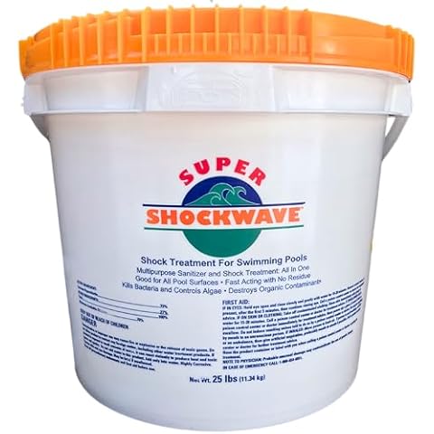 Super Shockwave Pool Shock – 73% Cal-Hypo Granular Sanitizer for Crystal Clear Water – Defends Against Bacteria, Algae, and Microorganisms - 25 Pounds Cover
