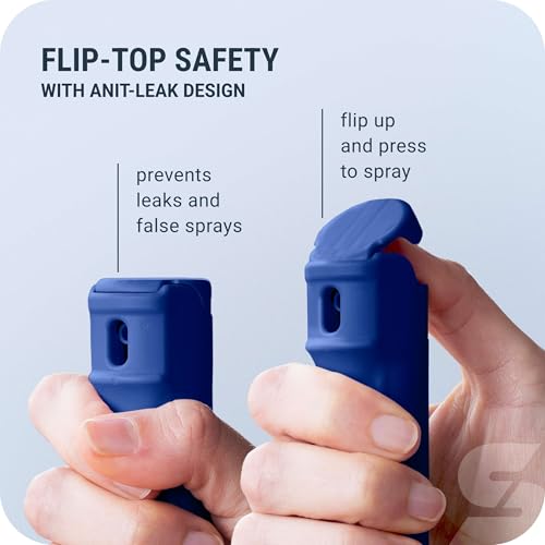 Image of SABRE Pepper Spray with Fast Flip Top Safety & Snap‑Clip Keychain for Self Defense - Maximum Police Strength OC with UV Marking Dye, Finger Grip, 10‑Sec. Spray, 14-ft Range, Made in USA, 0.54 fl oz