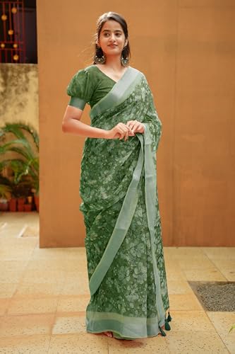 Image of MIRCHI FASHION Saree for Woman Cotton Blend Printed | Traditional Ethnic Sari for Ceremonial Use and Farewell with Blouse Piece