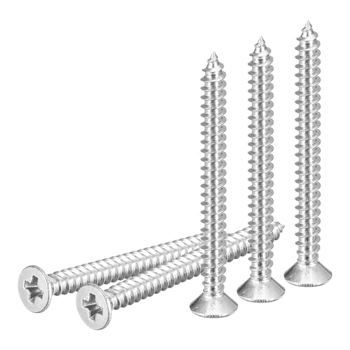 Image of DTGN 100Pcs 4 inch x1-1 /4 Flat Head Wood Screws, Self Tapping Screws Silver