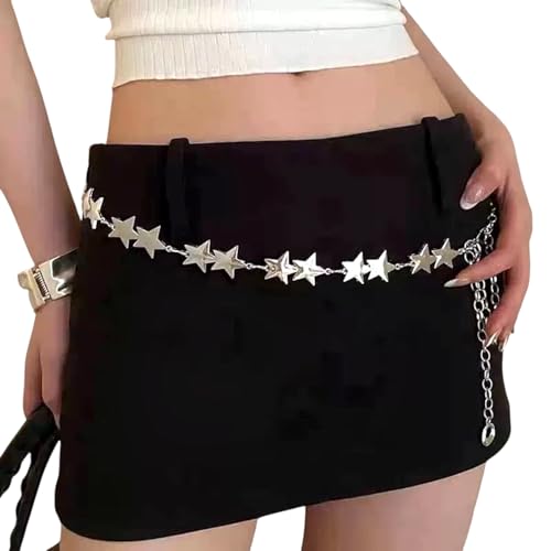 Millennials In Motion Silver Star Chain Waist Belt Y2K Chunky Metallic Western Concert Festival Rave Accessories for Women