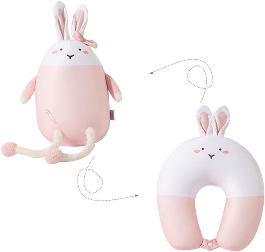 KKPLZZ 2-in-1 Neck Pillow Travel Neck Pillow, Cute Bunny U-Shape Neck Pillow Plush Toy Neck Support Cushion Rabbit Travel Pillow for Girls Camping Hiking Car Aeroplane