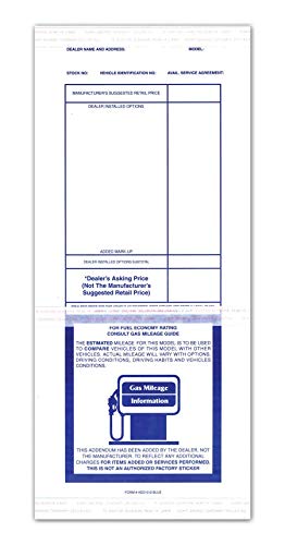 Donkey Auto Products Automotive Addendum Window Stickers – with Tape Adhesive – 5.5″ x 12.5″ (100 per Pack) (Blue)