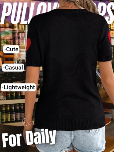 Kaei&Shi Heart Short Sleeve Sweater,Summer Sweaters for Women Lightweight,Dressy Casual Valentines Knit Tops3