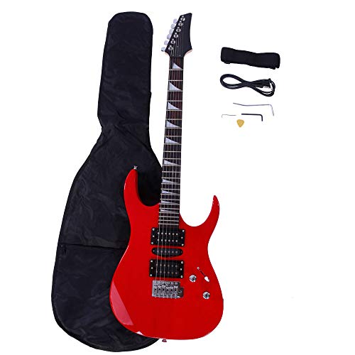 6 String Beginners 170 Electric Guitar Pickup Bag Strap Paddle Rocker Cable Wrench Tool (Red)