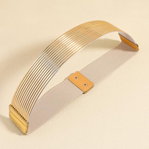 YOU&M Women's Gold-Stripes Waist Belt Elastic Stretch Corset Girdle Belt for Dress Decor Luxury Smooth Comfor Belt3