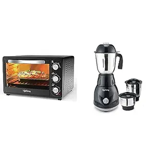 Lifelong LLOT23 Oven, Toaster & Griller, 23 Litres OTG Oven for Baking Cake with 4 Heating Modes|(Black) & Lifelong LLMG23 Power Pro 500-Watt Mixer Grinder with 3 Jars, blades (Black)