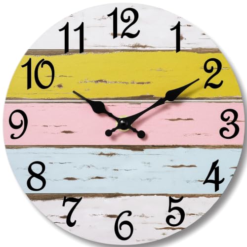 Image of CHYLIN Wall Clock Silent Non-Ticking Battery Operated Pink Yellow Striped