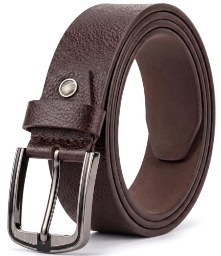 Image of Genuine Leather Belt for Men - Premium Formal & Casual Belt with Metal Buckle - Durable Adjustable Waist Belt for Jeans, Trousers & Office Wear