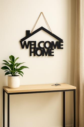 Image of GENXTRA Welcome Home Wall Decor- Black | MDF Wall Hanging Signs for Home Entrance, Drawing Room, or Balcony | Decorative Plaques for House (HOME 03)