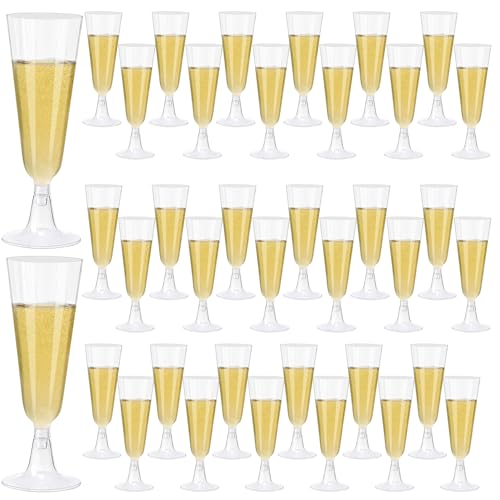 KMLYDGS 40 Pack Clear Plastic Champagne Flutes 5.5 Oz - Elegant Disposable Toasting Glasses for Wedding, Party, Birthday, Graduation Decorations & Celebrations