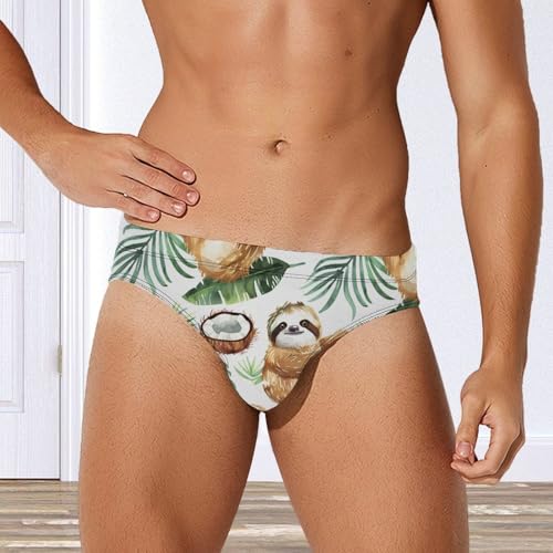 Cute Sloth Coconut Palm Leaves Novelty Men's Brief Swimwear Pants Swimming Trunks Beach Shorts Underwear4