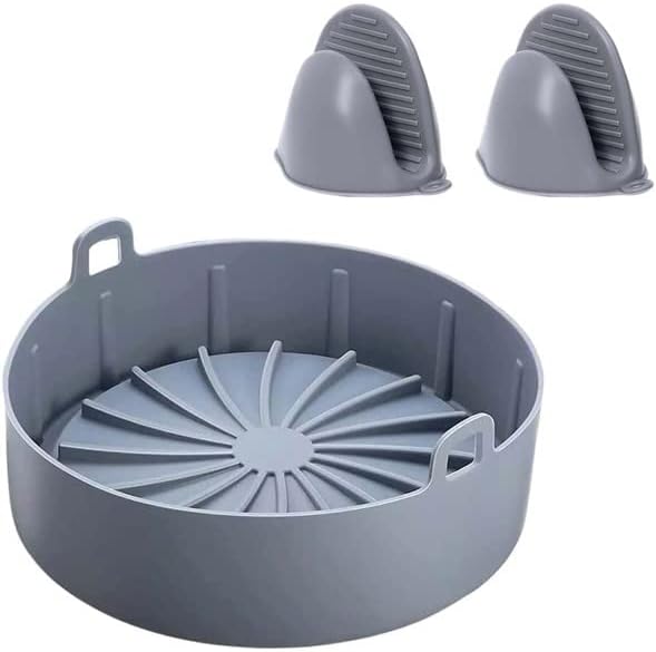 Reusable Silicone Air Fryer Pot Basket, 6.3″ Round + Mitts Kitchen and Oven Accessories, Easy Cleaning, Heat Resistant, Eco-Friendly, Dishwasher Safe