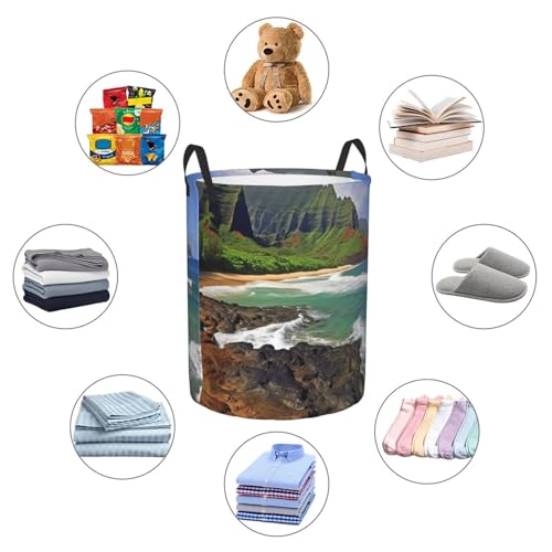 Panier à linge imperméable pliable avec motif bord de mer