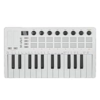M-Vave SMK 25 MKII – Kabelloser BT-Midi-Keyboard-Controller mit 16 hintergrundbeleuchteten Drum-Pads, 8 Knöpfen, Arpeggio, USB, Weiß