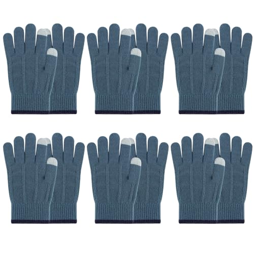 6 Pairs Kids Gloves Full Fingers Knit Gloves Children Stretchy Winter Warm Mittens for Boys,Blue